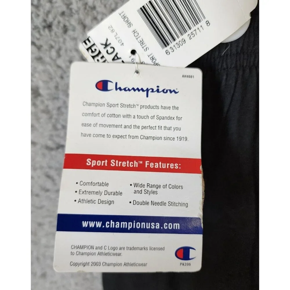NEW VTG Champion Sport Stretch Black Gym Shorts Size 2XL Cotton Spandex‎ Blend